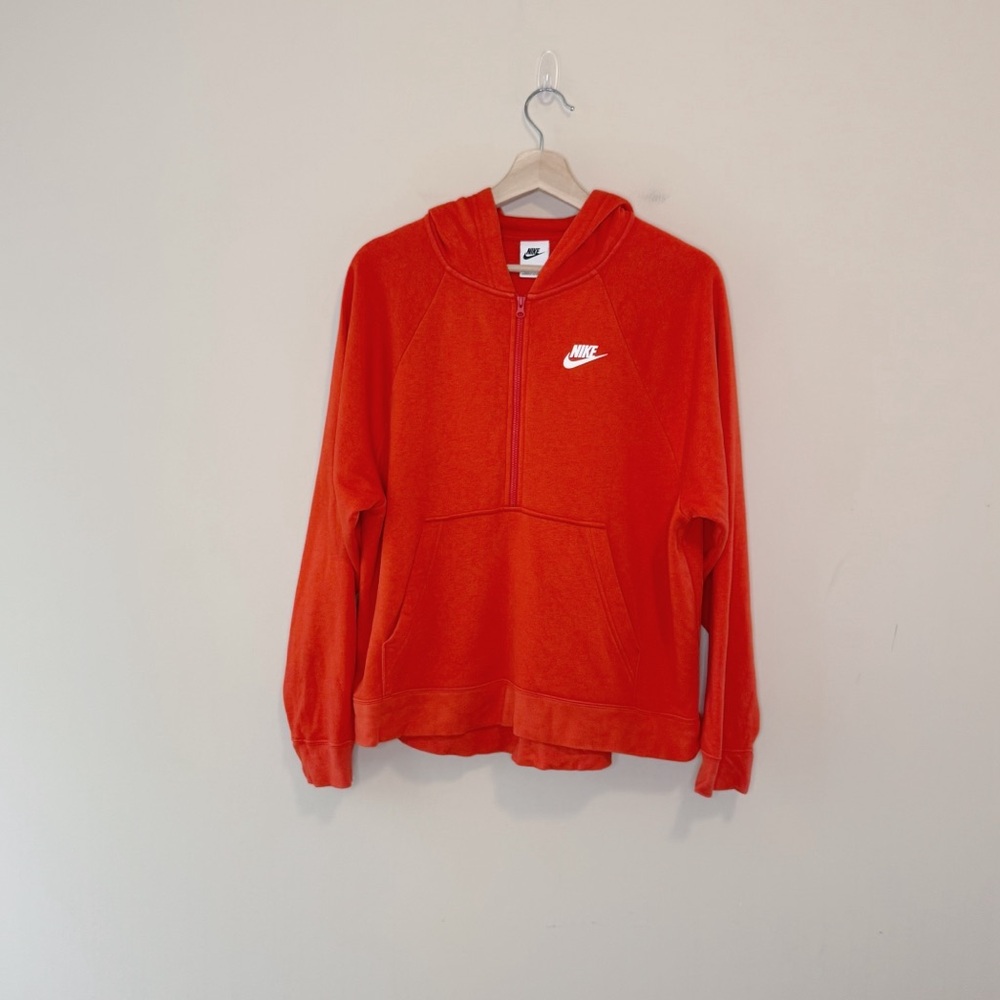 Nike Women's Sportswear Club Essential 1/4-Zip Fleece Hoodie Orange Red Size S